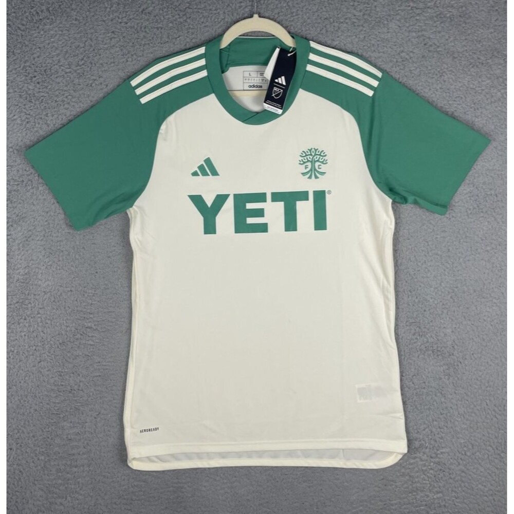 Adidas Soccer Jersey Austin FC 24/25 Mens Large Slim Cream Green HZ6181 MLS NWT